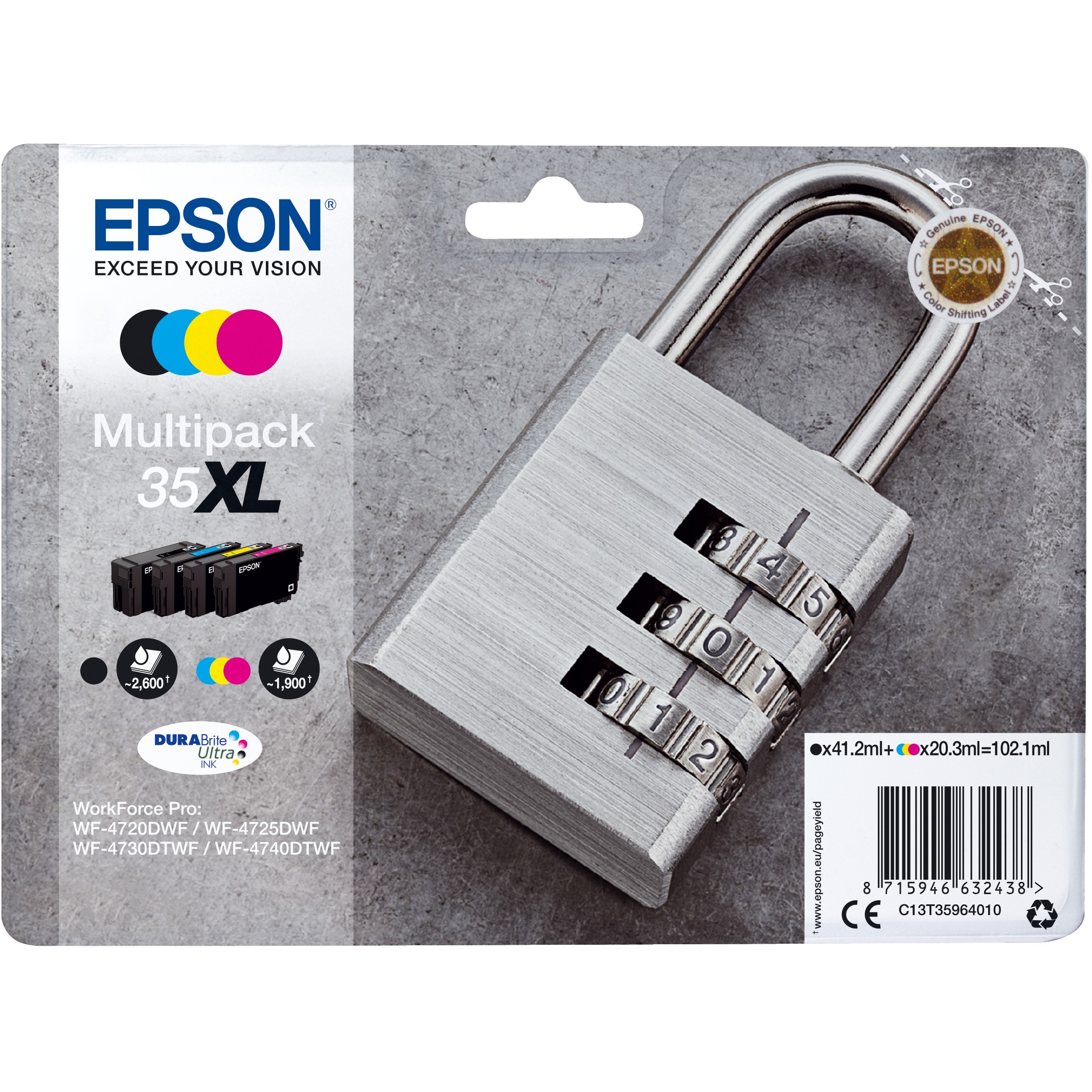 Epson Tinte 35XL C13T35964010 4er Multipack (BKMCY) bis zu 1.900 Seiten