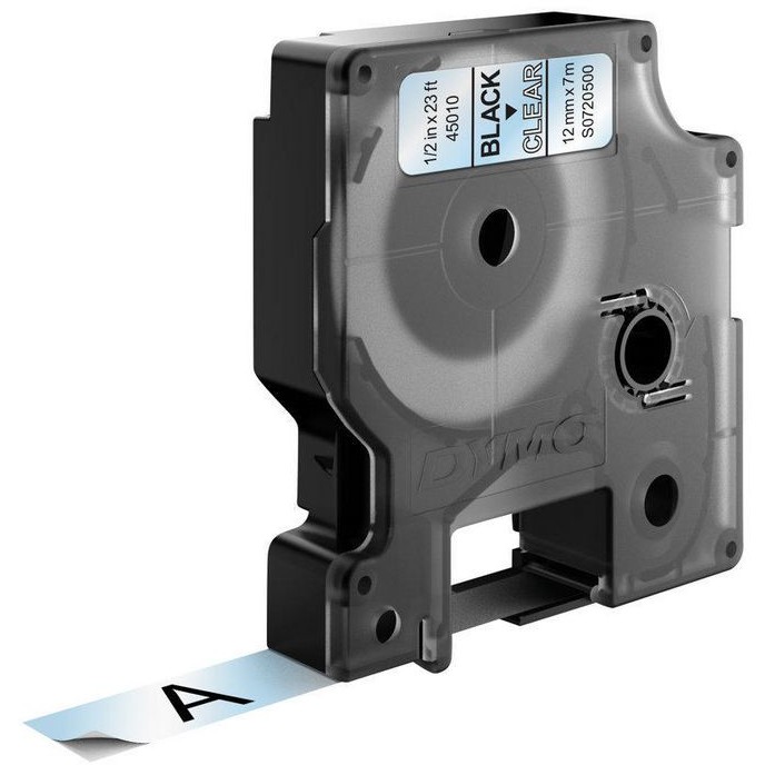 Dymo D1 Etiketten S0720500 12mm x 7m Schwarz auf Transparent