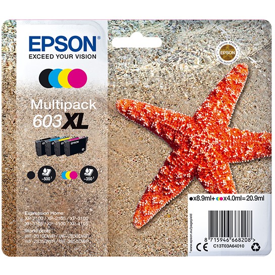 Epson Tinte 603XL C13T03A64010 4er Multipack (BKMCY) bis zu 350 Seiten