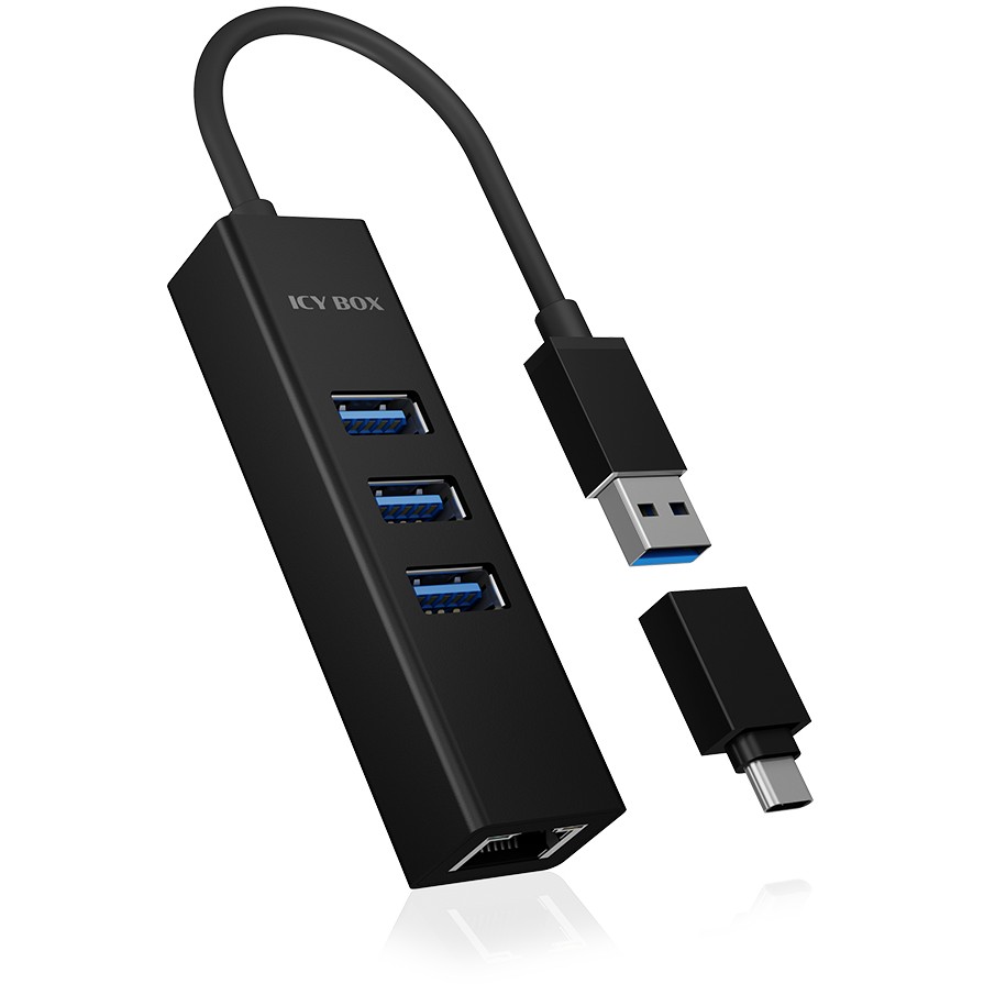 ICY BOX IB-HUB1419-LAN USB 3.0/USB-C HUB 3xUSB 3.0; 1xGigabit LAN