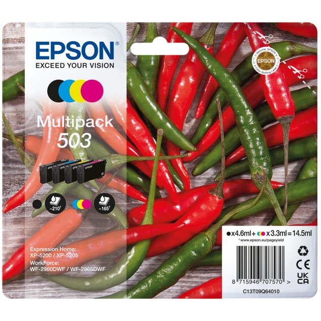 Epson Tinte 503 C13T09Q64010 4er Multipack (BKMCY) bis zu 165 Seiten