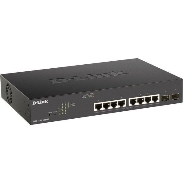 8P+2P D-Link DGS-1100-10MPV2/E M RM 2xSFP PoE (130W)