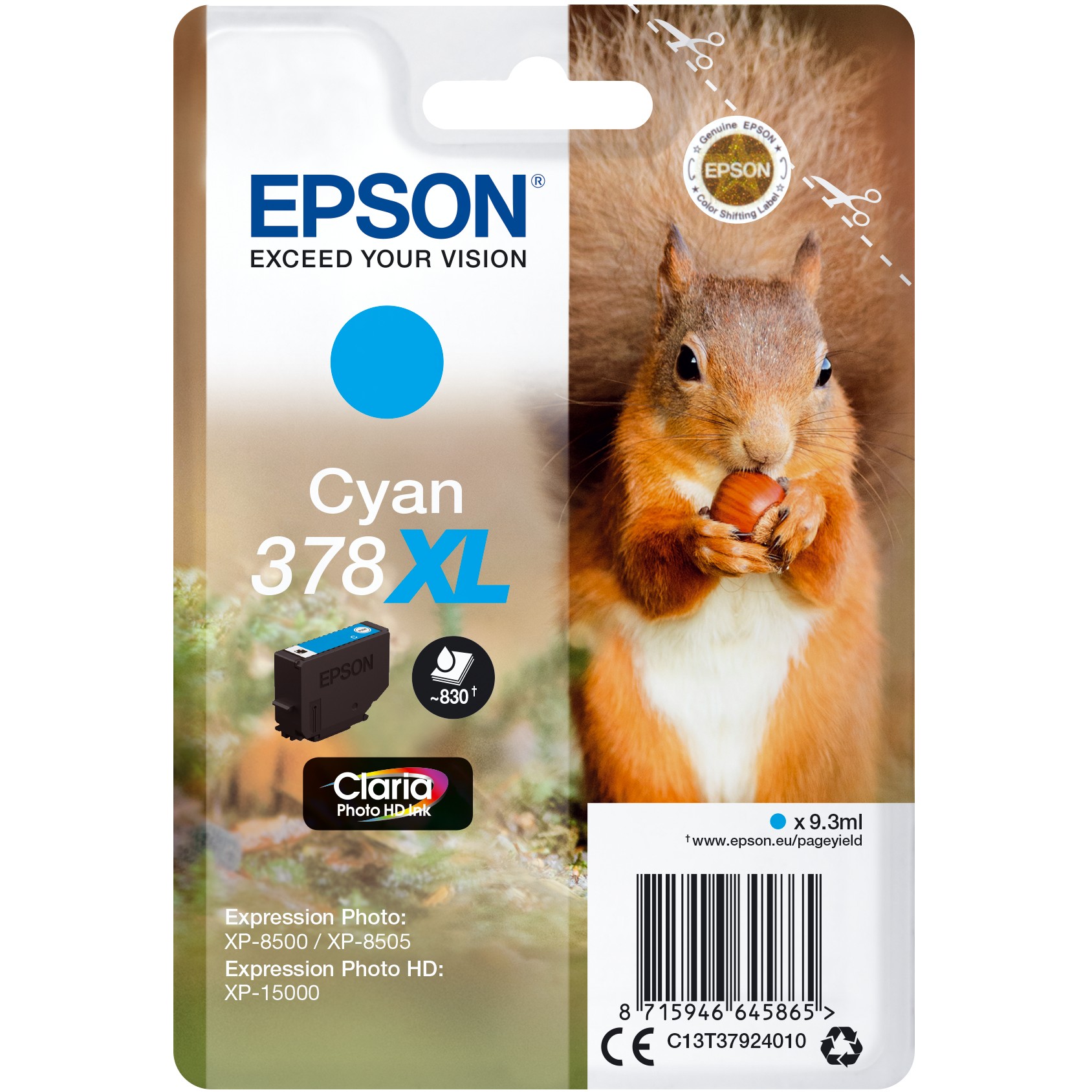 Epson Tinte 378XL C13T37924010 Cyan bis zu 830 Seiten