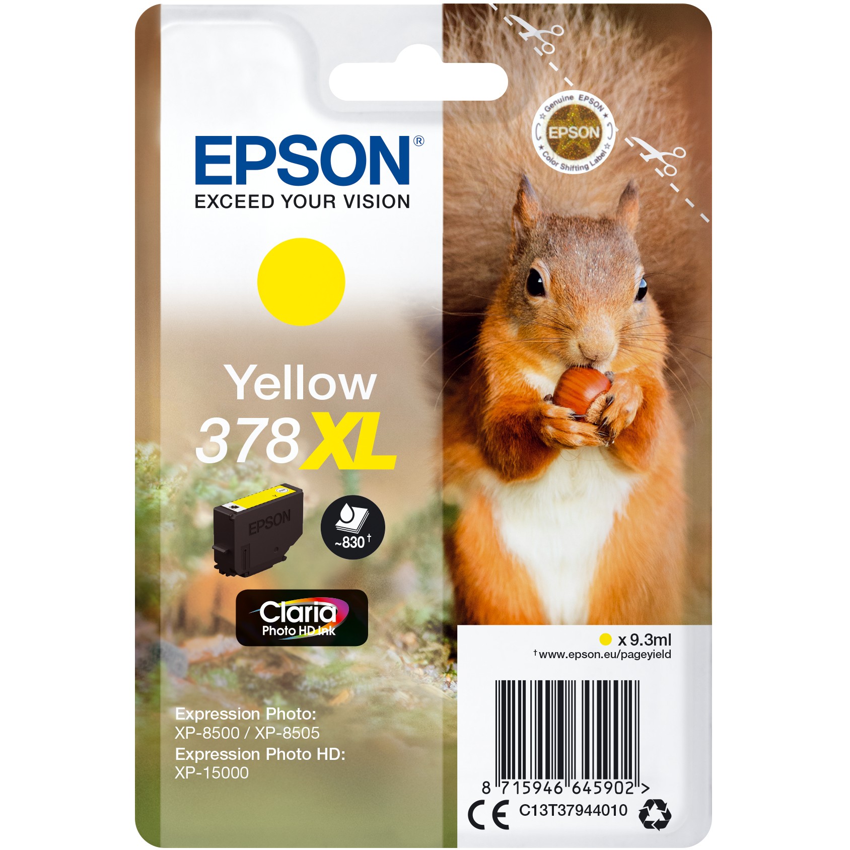 Epson Tinte 378XL C13T37944010 Gelb bis zu 830 Seiten