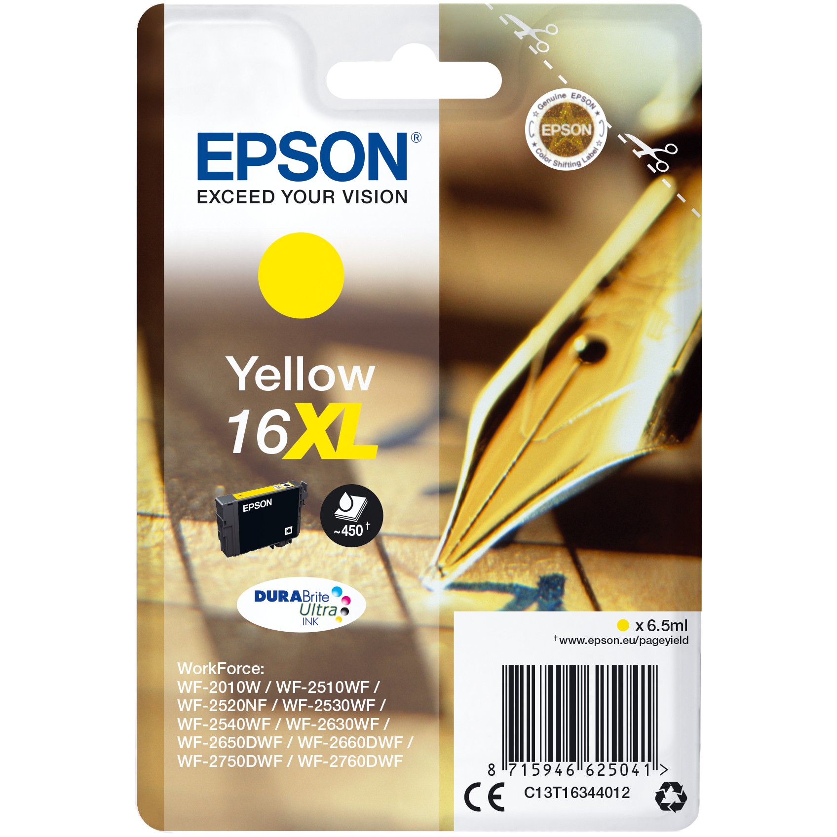 Epson Tinte 16XL C13T16314012 Gelb bis zu 450 Seiten