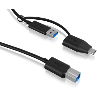 USB-A > USB-B (ST-ST) 1m + USB-A > USB-C (BU-ST) Adapter ICY BOX Black