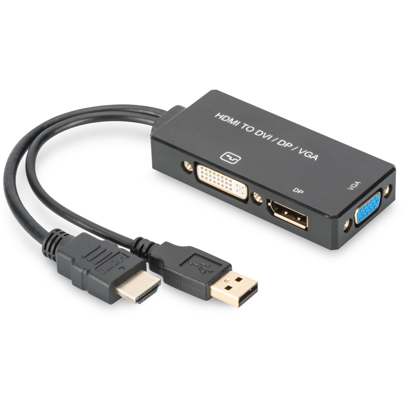 Digitus Adapter HDMI/USB2.0 > HDMI/DVI/DisplayPort 20cm Black
