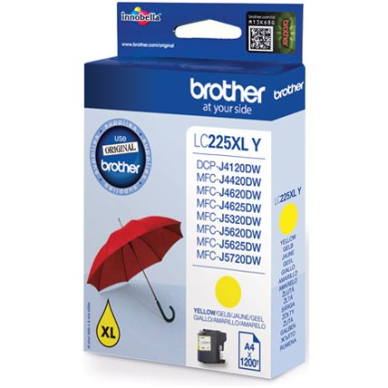 Brother Tinte LC-225XL-Y Gelb bis zu 1.200 Seiten nach ISO/IEC 24711
