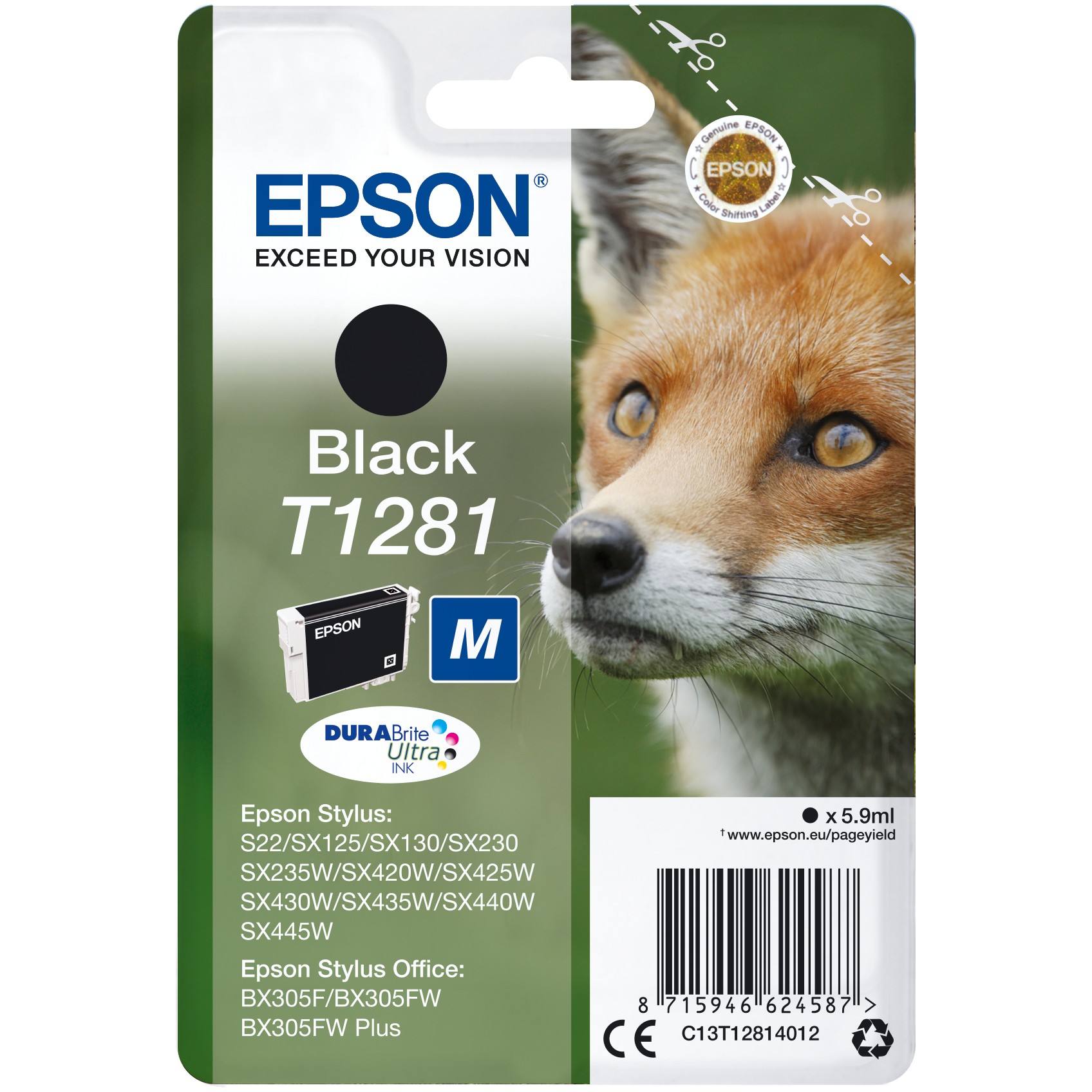 Epson Tinte T1281 C13T12814012 Schwarz bis zu 170 Seiten
