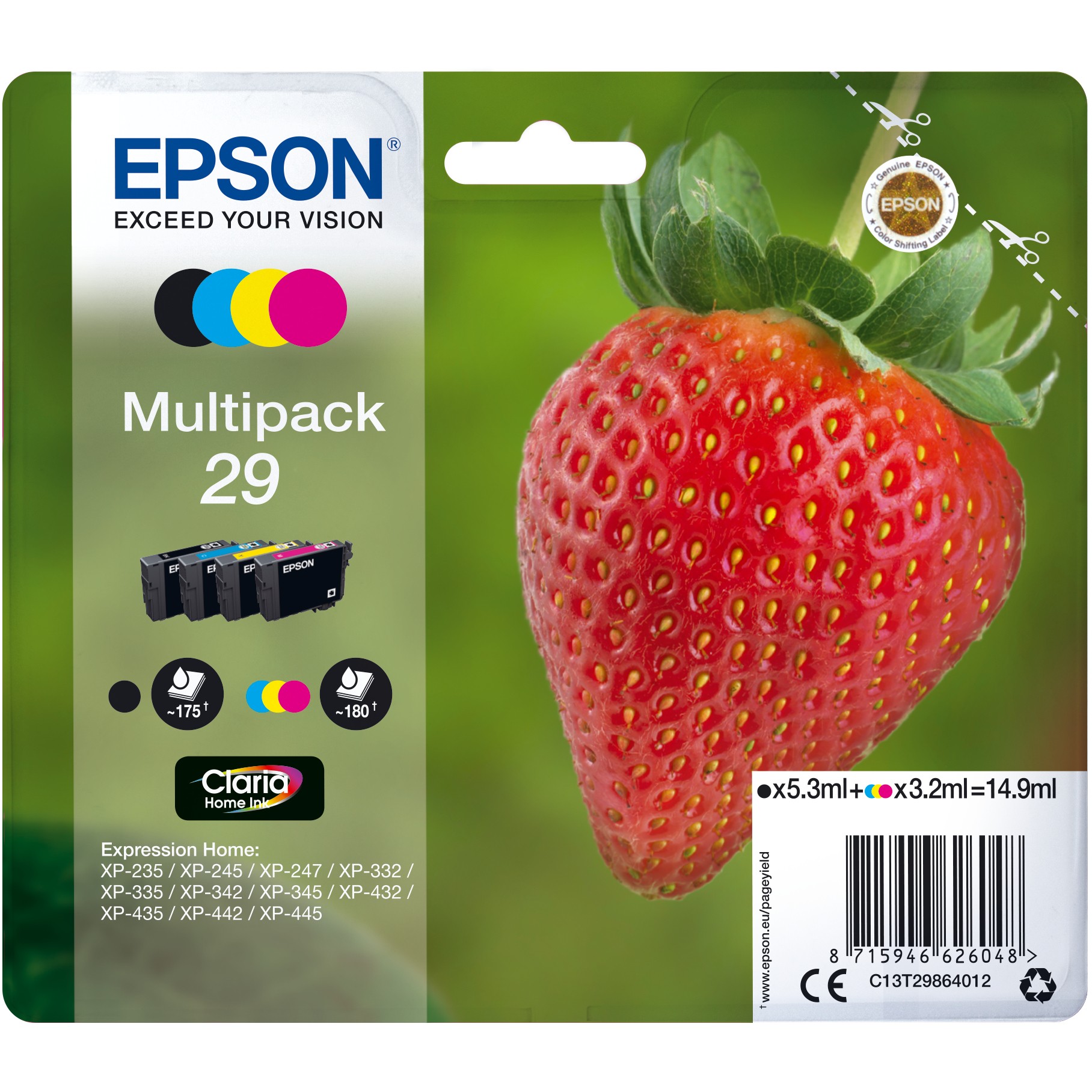 Epson Tinte 29 C13T29864012 4er Multipack (BKMCY) bis zu 175 Seiten