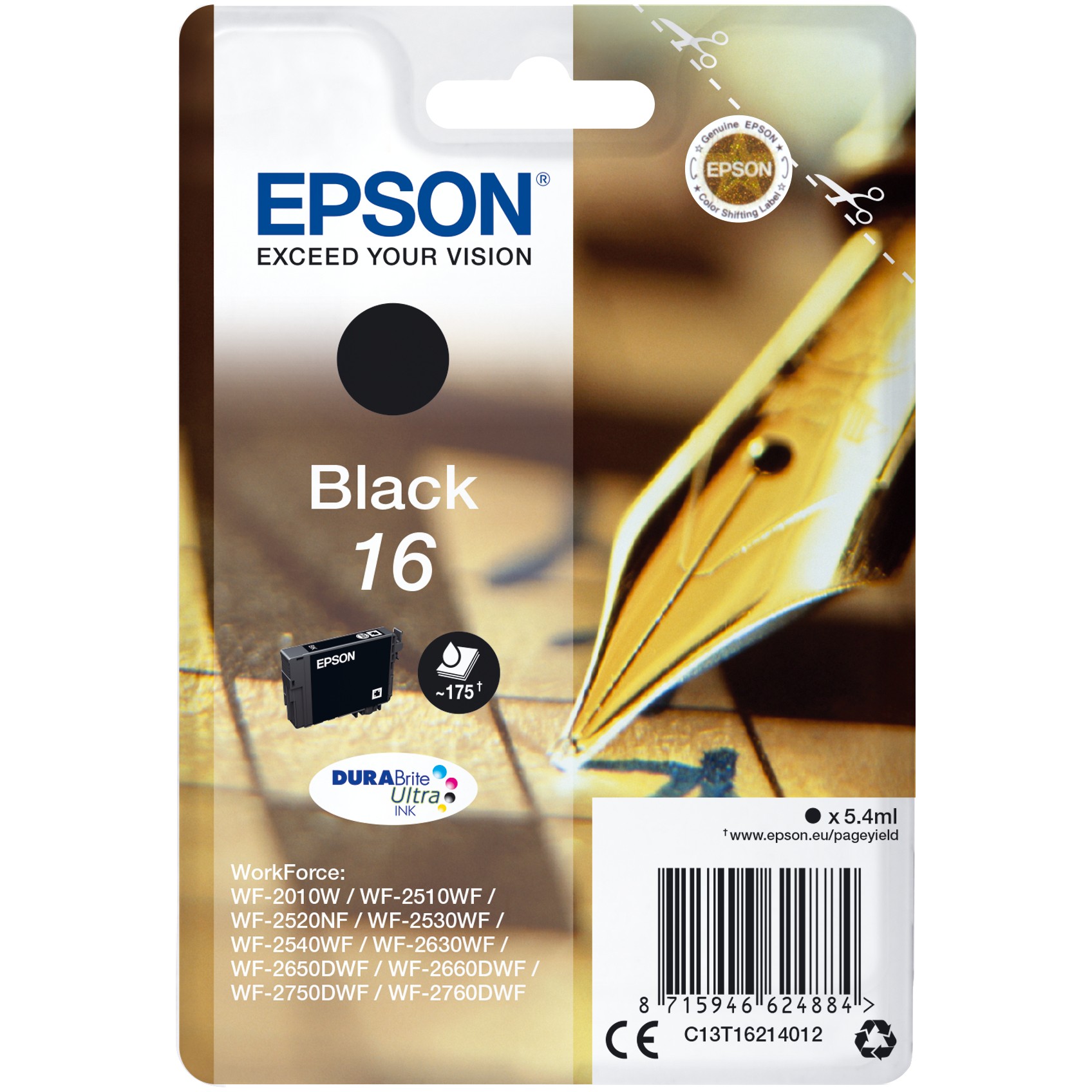 Epson Tinte 16 C13T16214012 Schwarz bis zu 175 Seiten