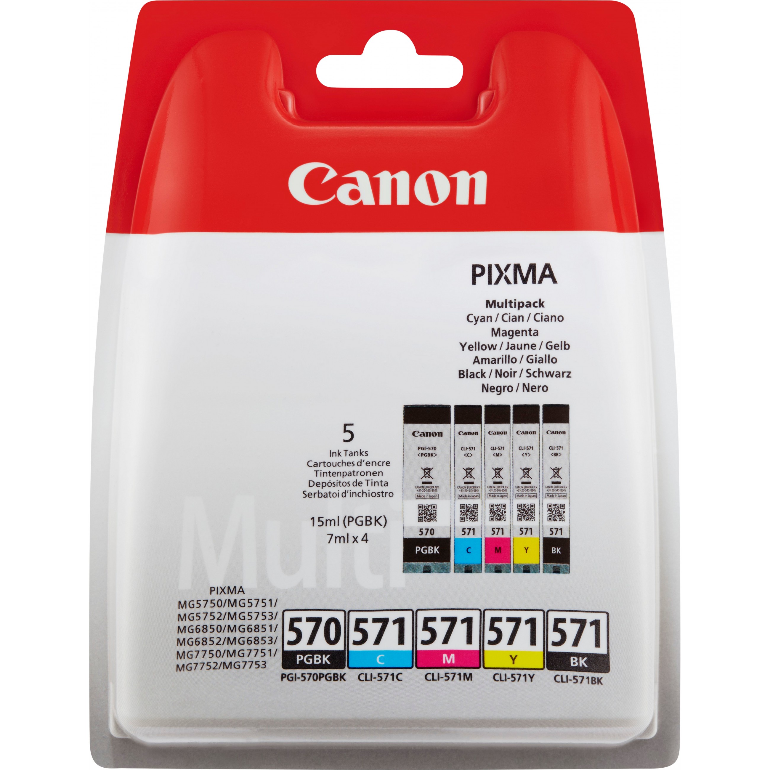 Canon Tinte PGI-570/CLI-571 0372C004 5er Multipack (PGBK/BKMCY) bis zu 780 Seiten gemäß ISO/IEC 24711 & ISO/IEC 29102