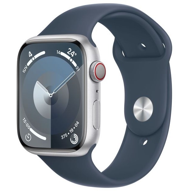 Apple Watch S9 Aluminium Cellular 45mm Silber (Sportarmband sturmblau) M/L NEW