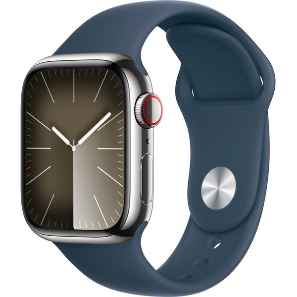Apple Watch S9 Edelstahl Cellular 41mm Silber (Sportarmband sturmblau) S/M NEW