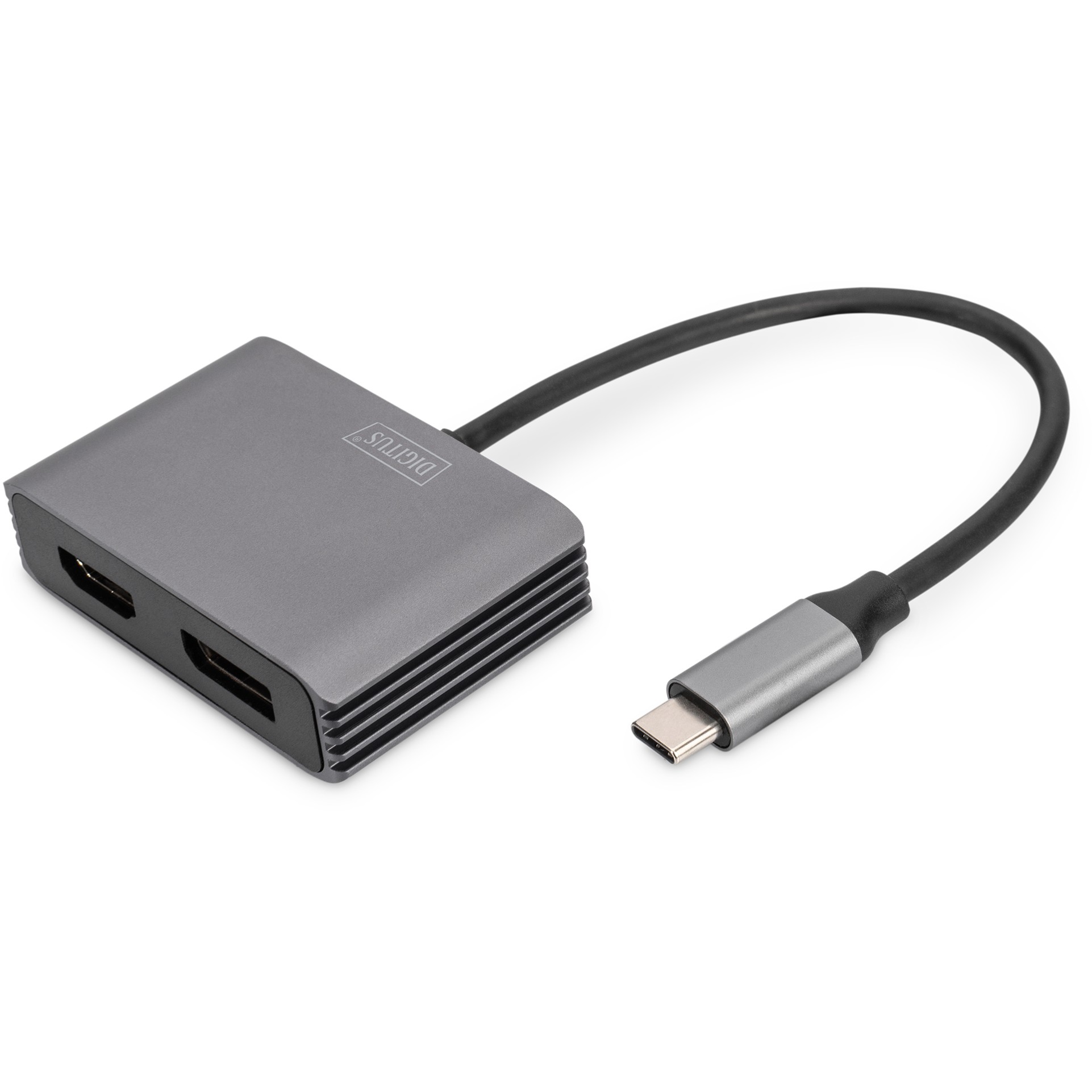 Adapter DIGITUS DP + HDMI Adapter 20cm 4K/30Hz Silber Aluminium Gehäuse