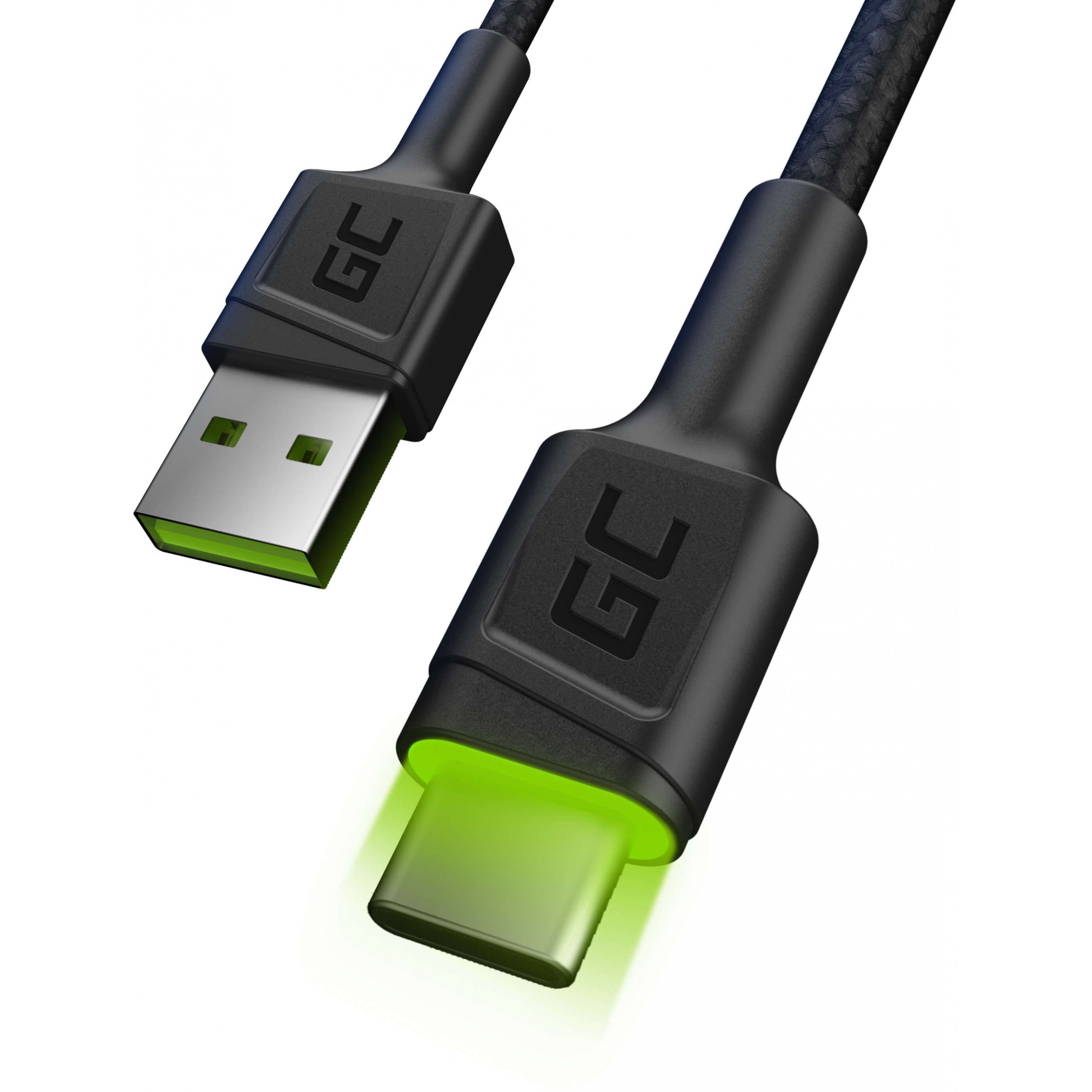 Green Cell USB 3.0 > USB-C (ST-ST) 1,2m Ladekabel LED Schwarz