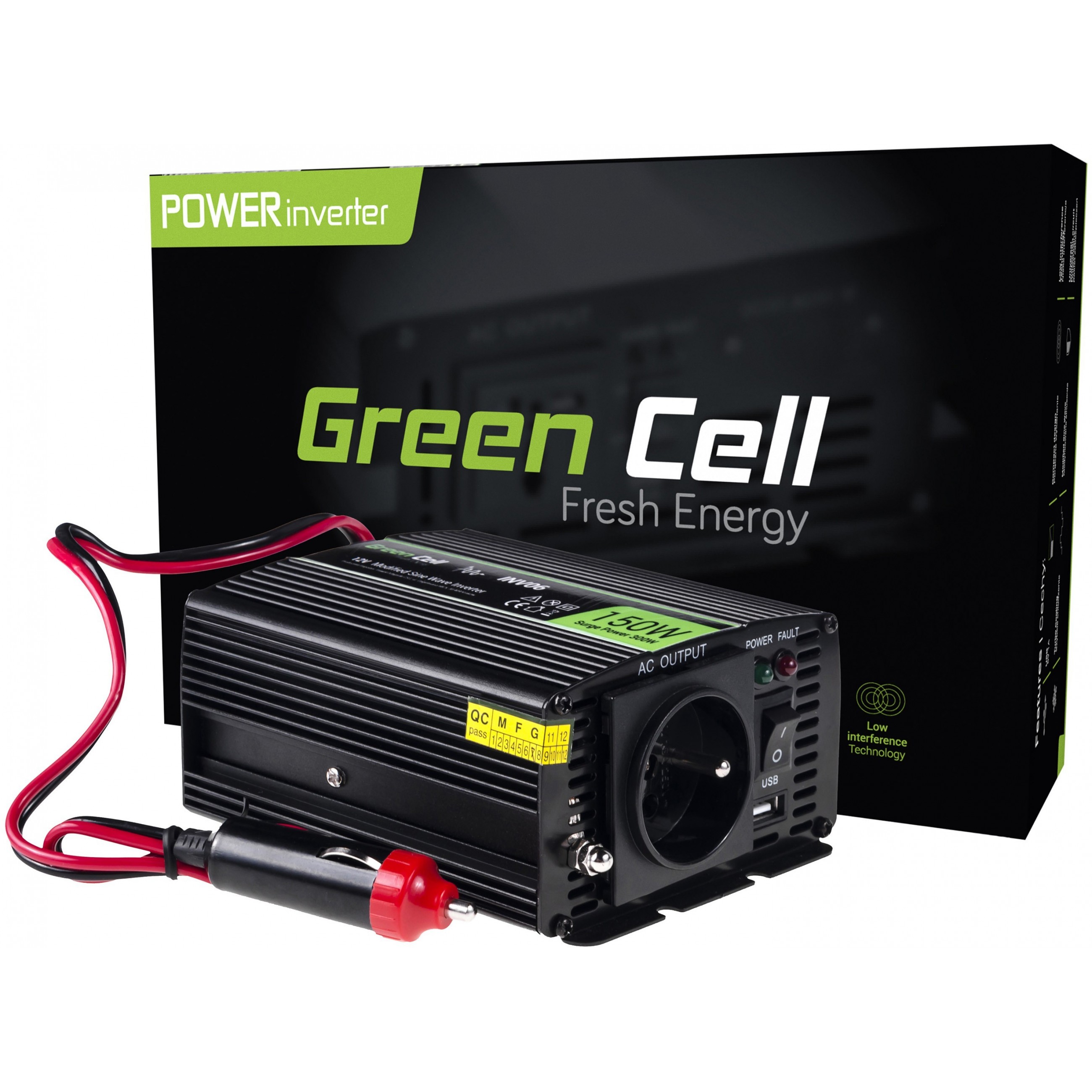 Green Cell KFZ Spannungswandler Power Inverter 12V > 230V 500/1000W Black