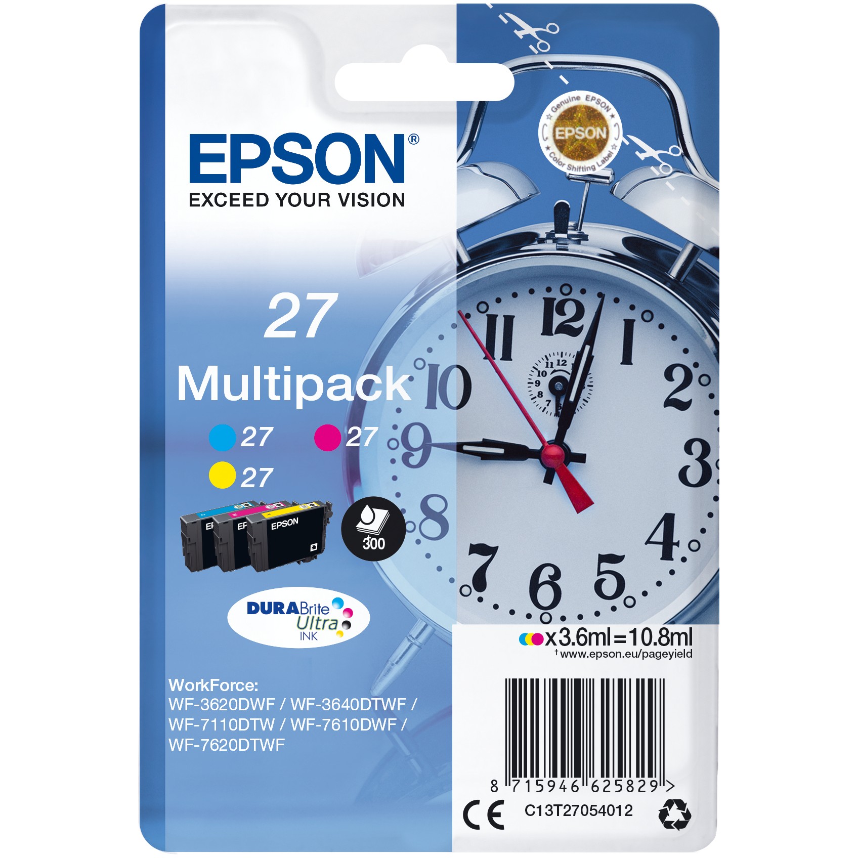 Epson Tinte 27 C13T27054012 3er Multipack (MCY) bis zu 300 Seiten