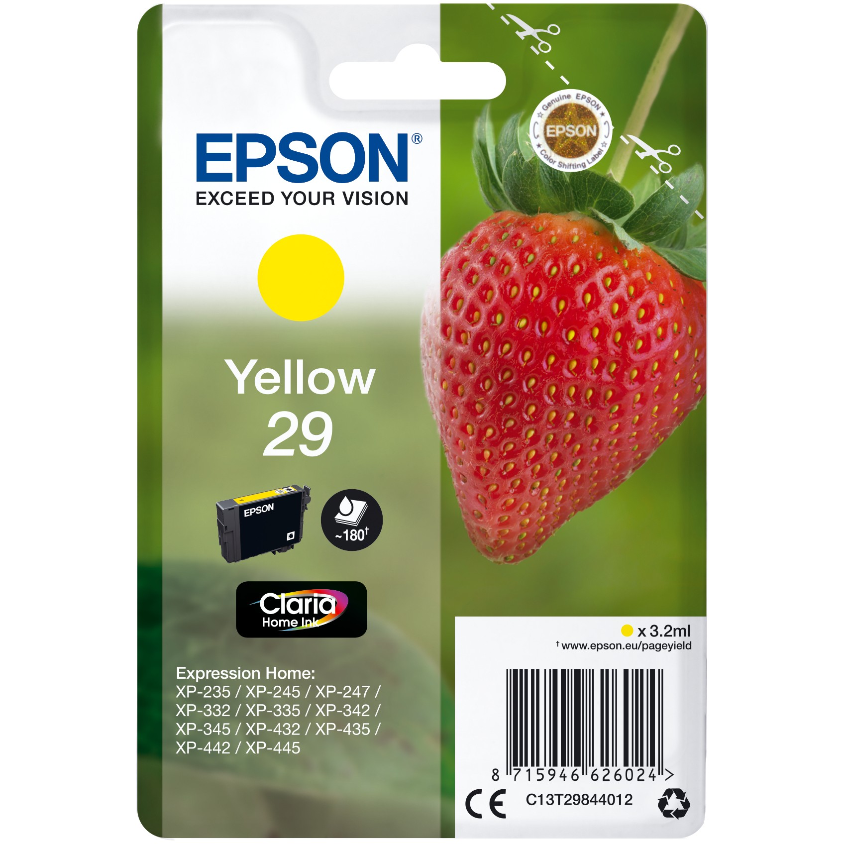 Epson Tinte 29 C13T29844012 Gelb bis zu 180 Seiten