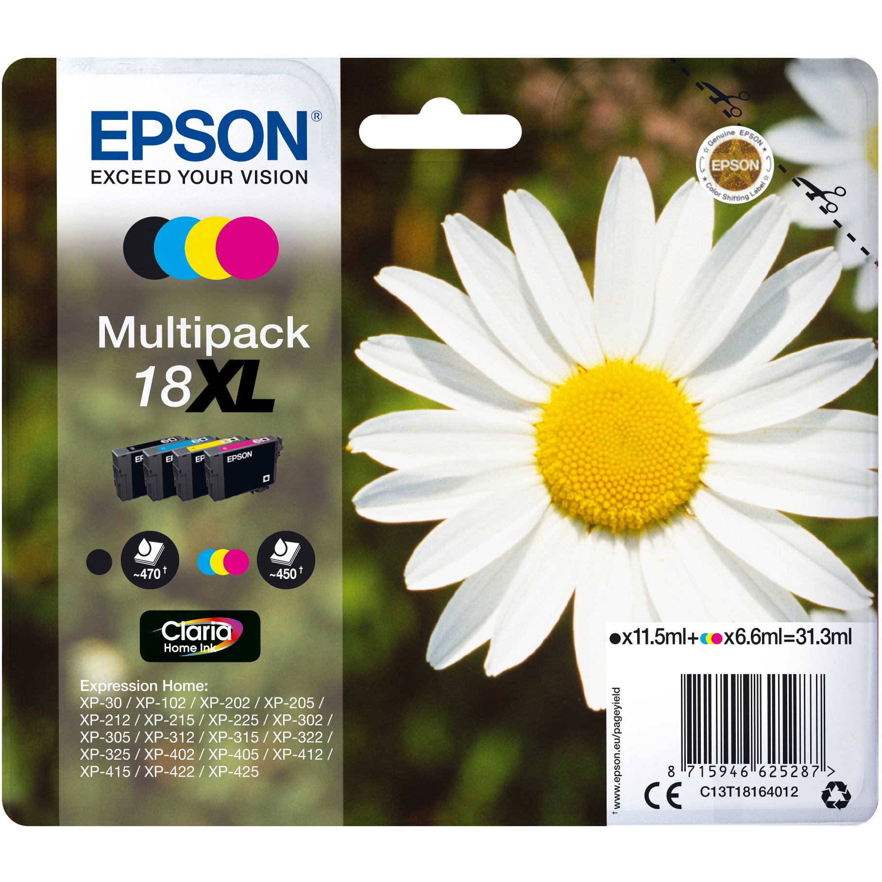 Epson Tinte 3LB 18XL ink cartridge black and tri-colour high capacity 31.3ml 1-pack blister without alarm