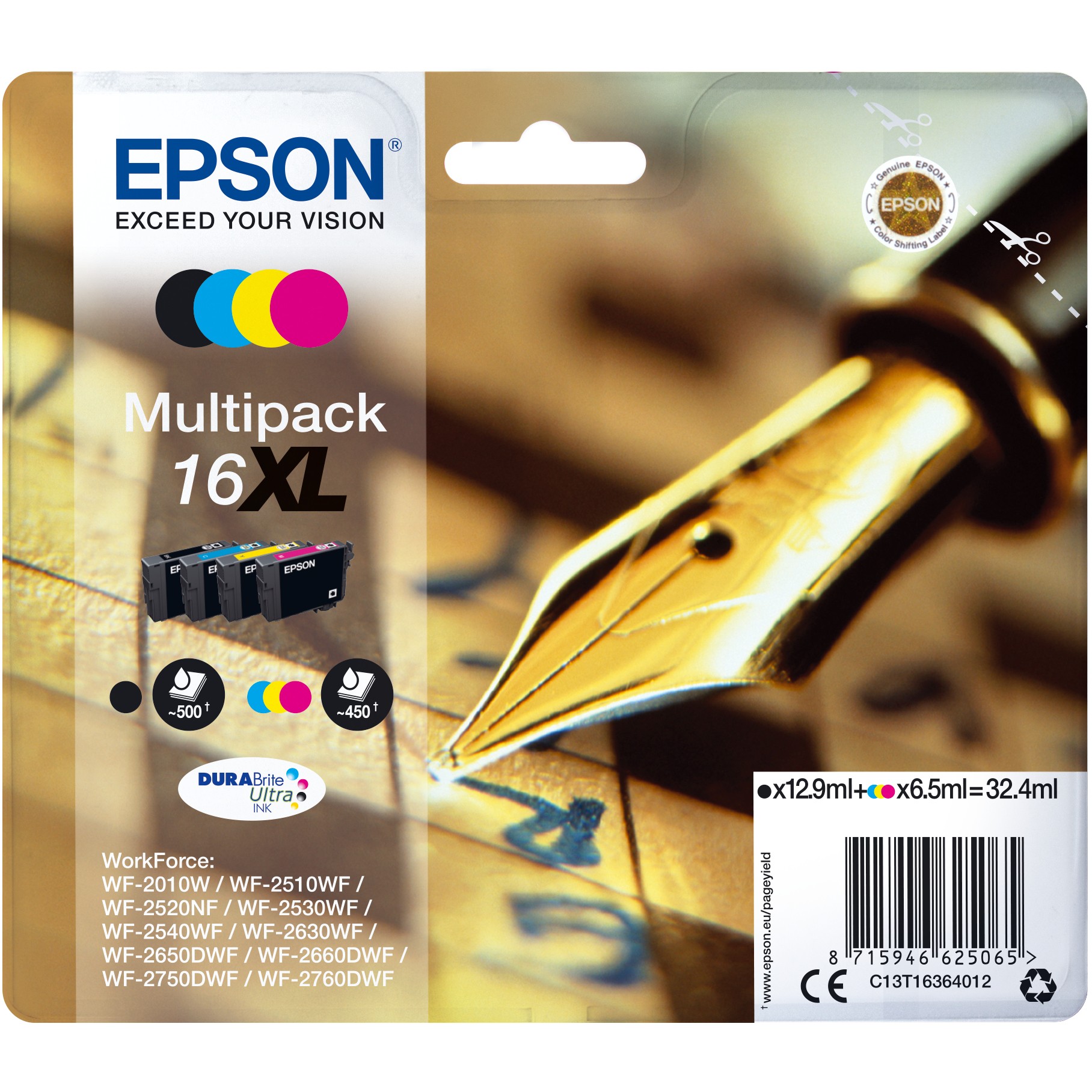 Epson Tinte 16XL C13T16364012 4er Multipack (BKMCY) bis zu 450 Seiten