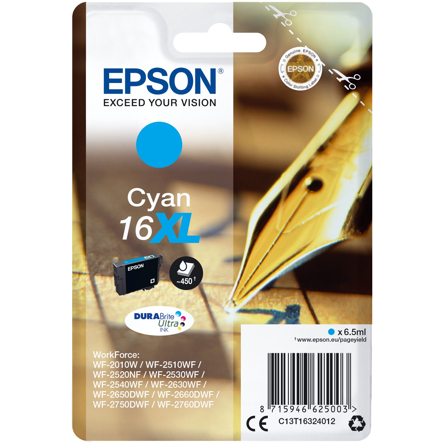 Epson Tinte 16XL C13T16324012 Cyan bis zu 450 Seiten