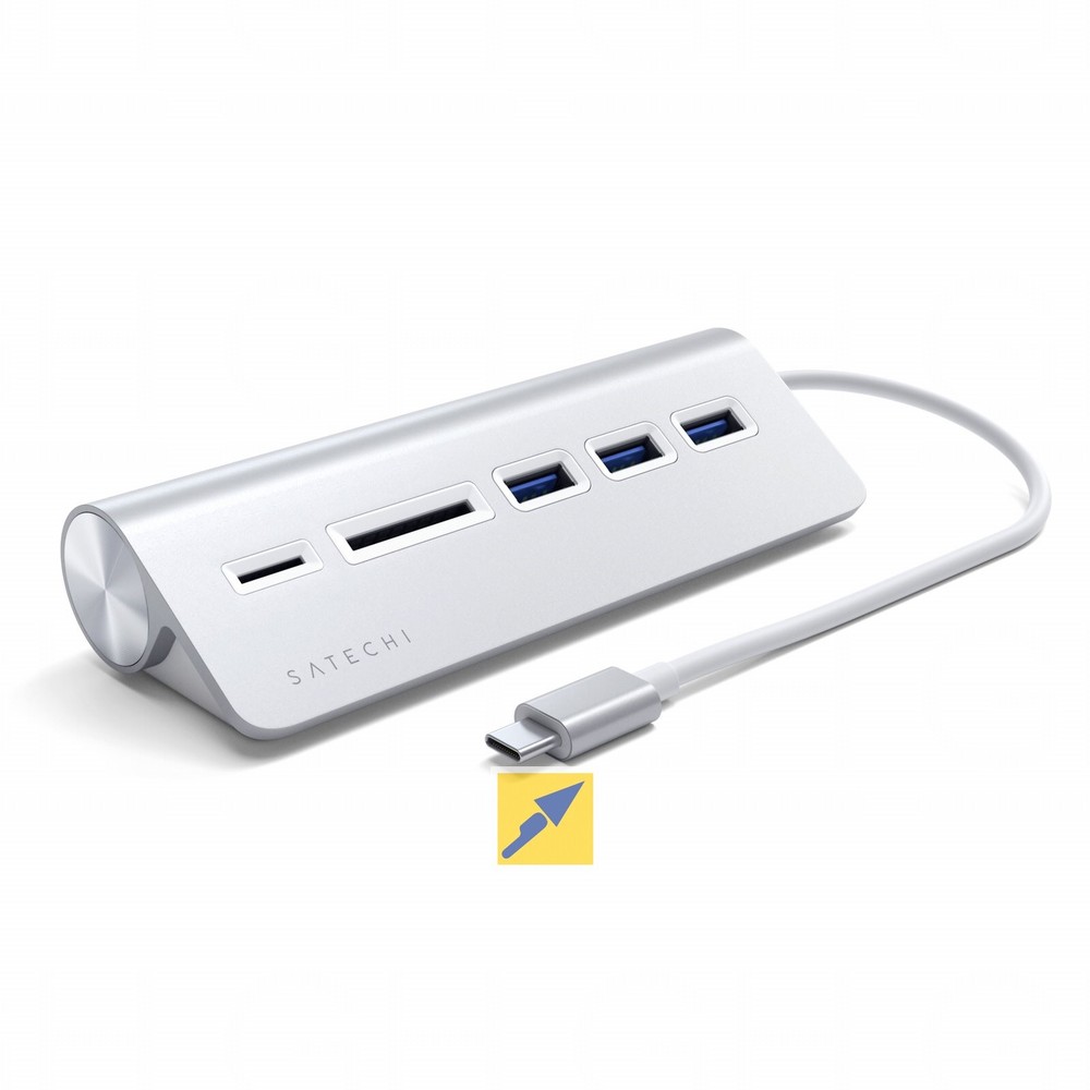 Satechi Type-C Aluminum USB Hub & Card Reader, Silber, ST-TCHCRS