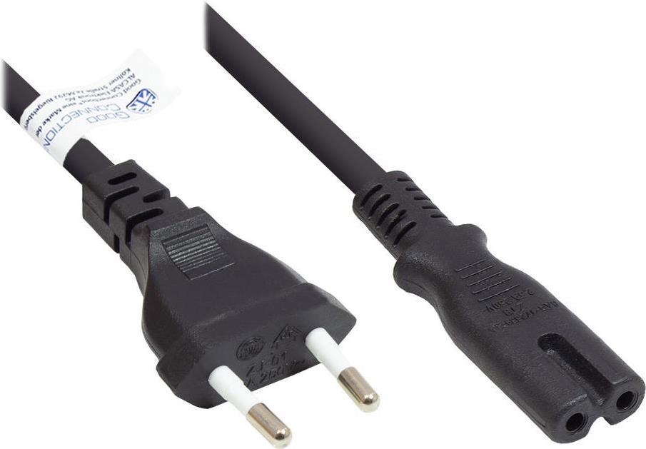 Good Connections Euro-Netzkabel Euro-Stecker an C7/Euro 8 Buchse, schwarz, 0,5 m