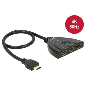 Delock HDMI UHD Switch 3 x HDMI in > 1 x HDMI out 4K 60 Hz mit Kabel