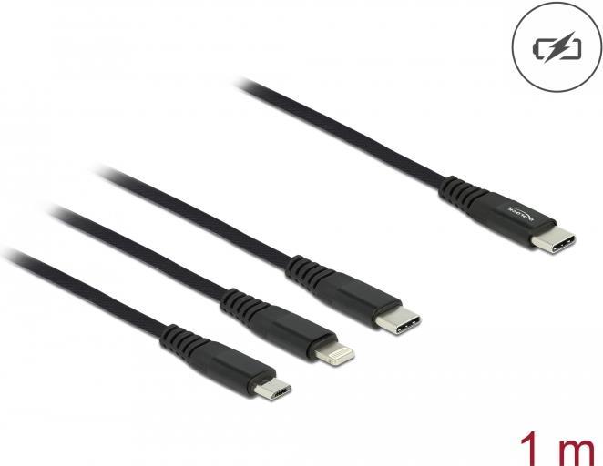 Delock USB Ladekabel 3 in 1 USB Type-C zu Lightning / Micro USB / USB Type-C 1m