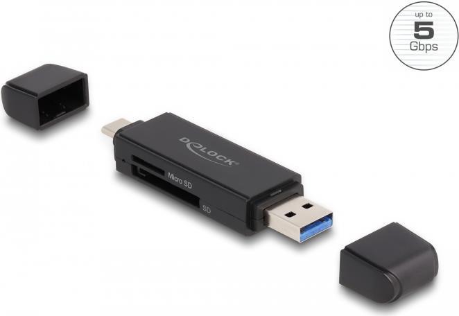 Delock Card Reader SuperSpeed USB 5 Gbps USB Type-C™ / Typ-A für SD und Micro SD