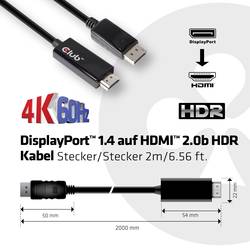Club 3D DisplayPort 1.4 Adapterkabel 2m DP zu HDMI 2.0b HDR UHD St./St. schwarz