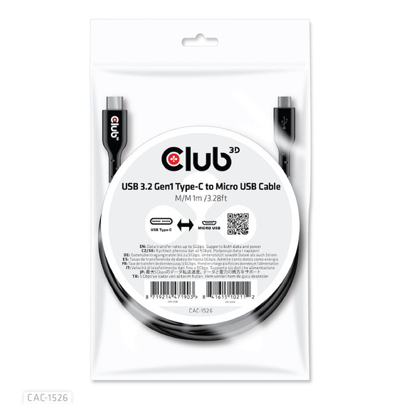 Club 3D USB 3.2 Gen1 Typ-C auf Micro USB Kabel 1m St./St. schwarz