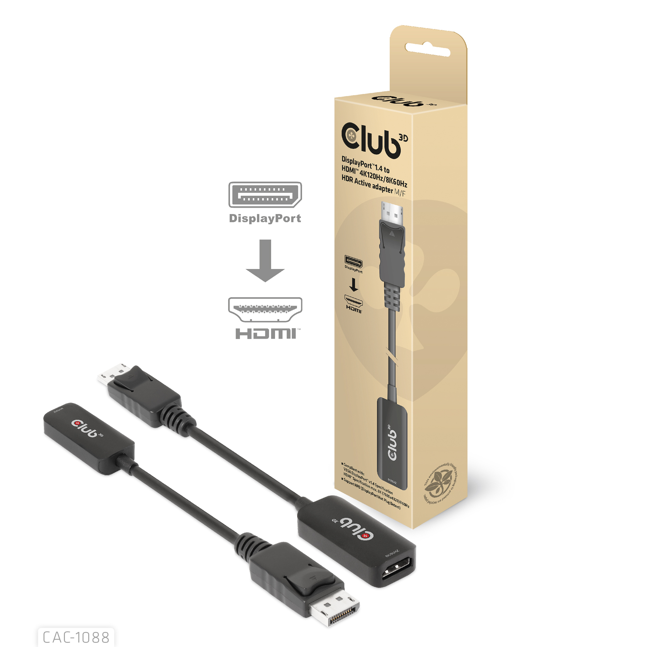 Club3D Adapter DisplayPort 1.4 > HDMI HDR 8K60Hz aktiv retail