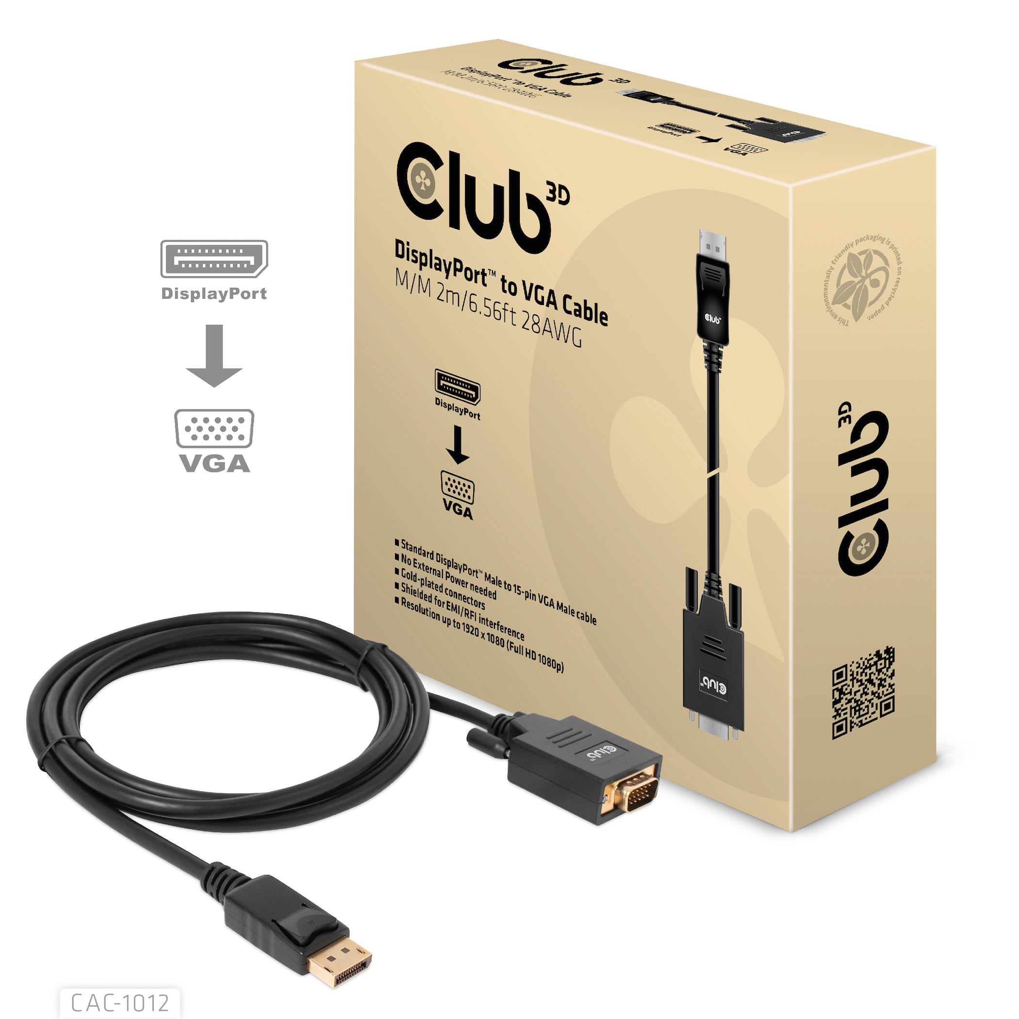 Club 3D DisplayPort auf VGA Kabel St./St. 2m 28AWG