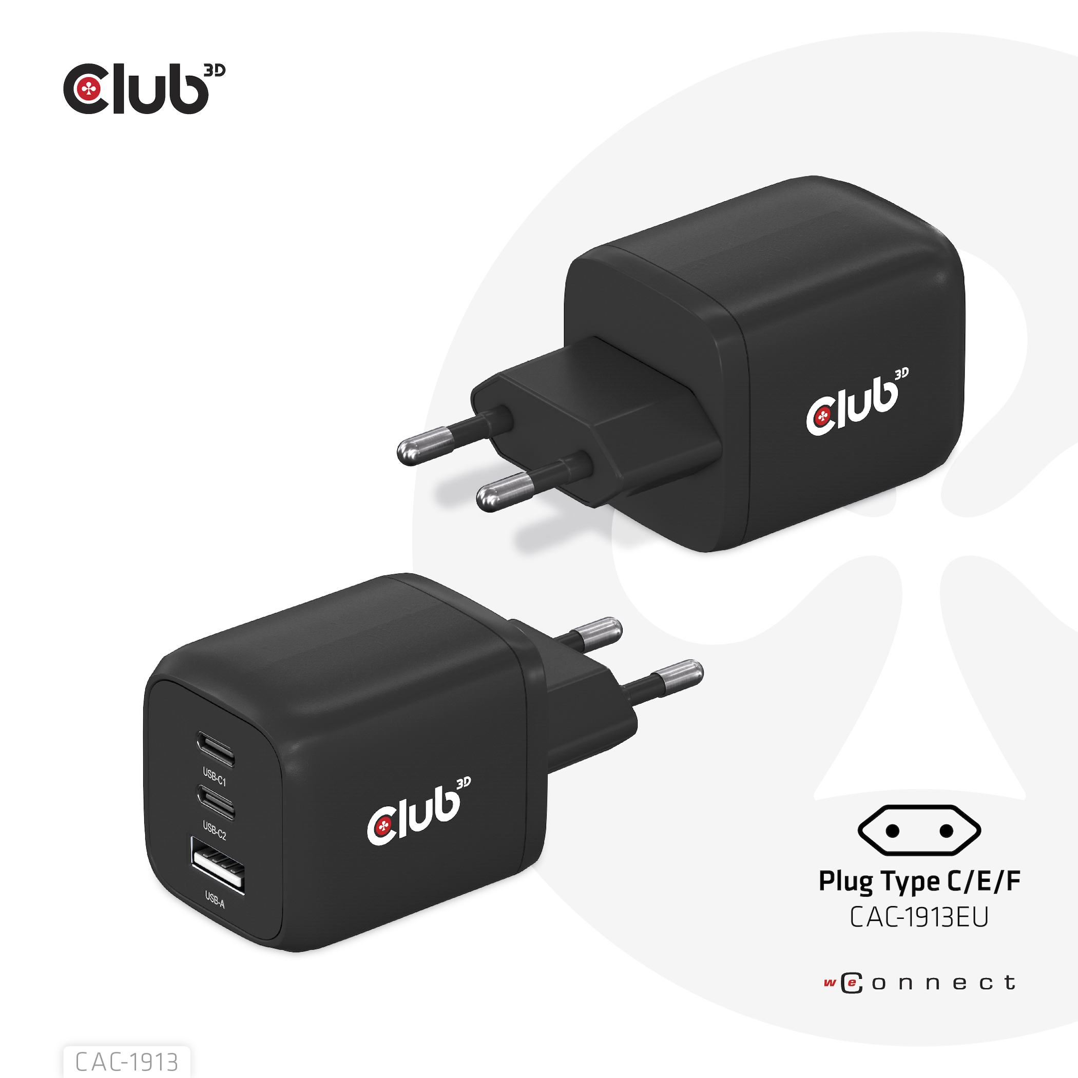 Club 3D Reise Ladegerät PPS 65W GAN, USB Typ-C/Typ-A Power Delivery (PD) 3.0