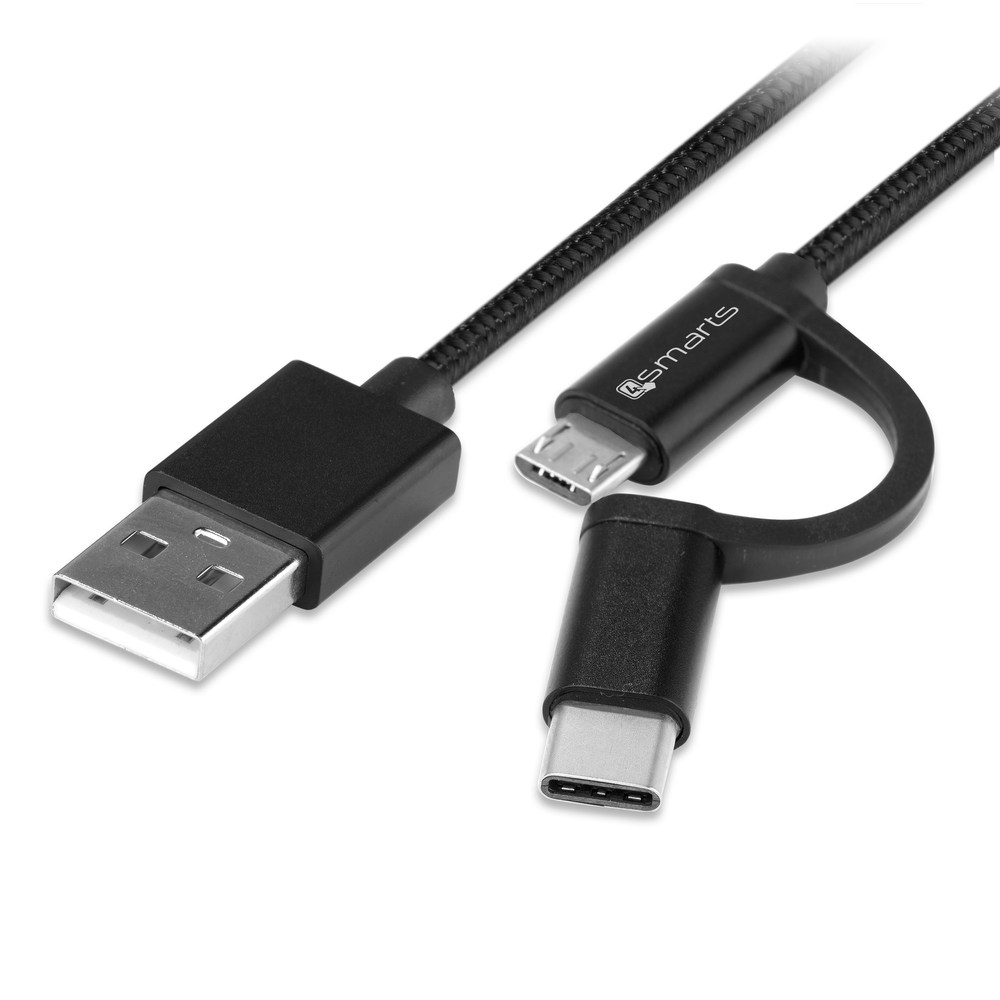 4smarts Micro-USB & USB-C Kabel ComboCord 1m, Textil Schwarz