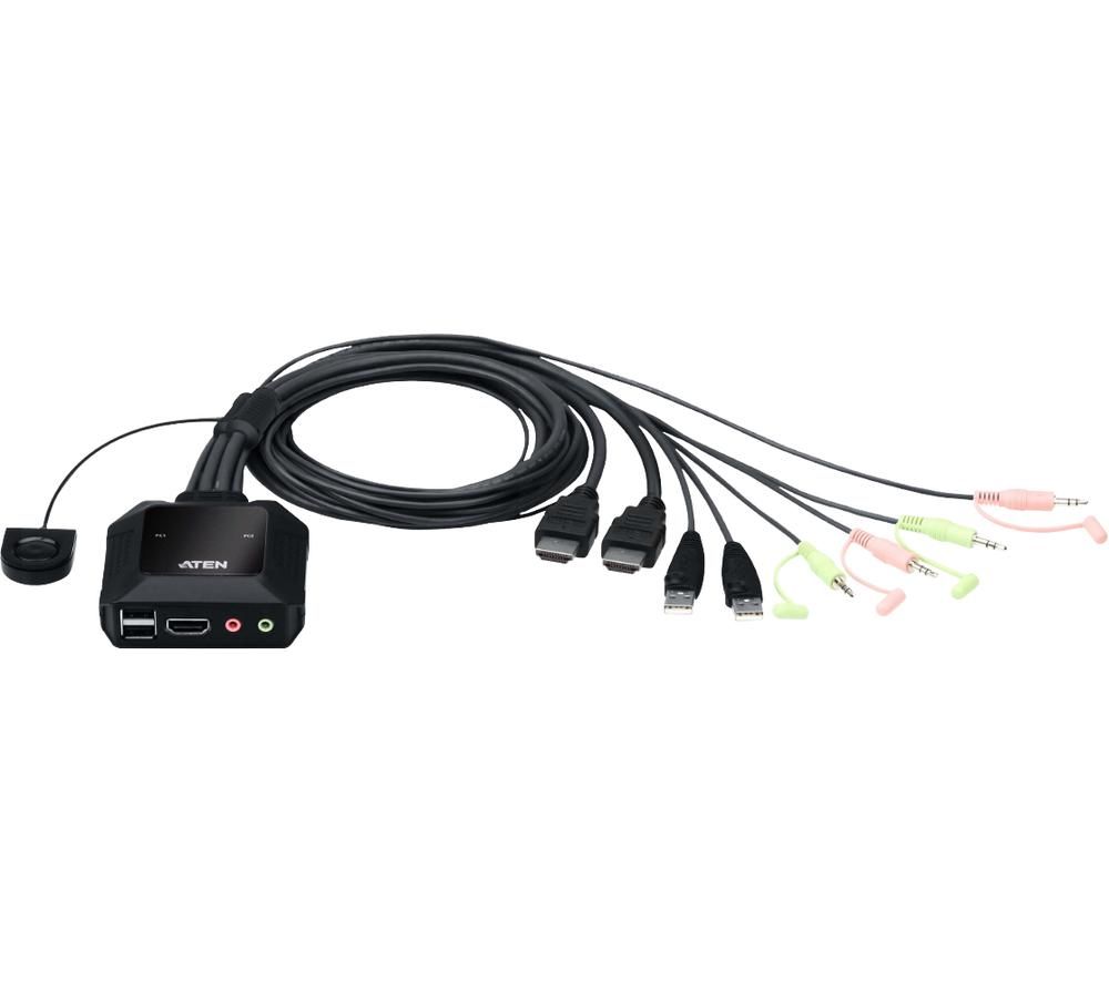 Aten CS22H 2-Port USB 4K HDMI Kabel KVM Switch mit Audio und Remote