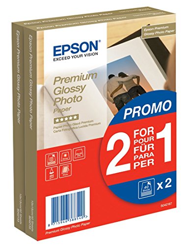 EPSON C13S042167 Premium Glossy Photo Paper, 100 x 150 mm, 255g/qm, 2x40 Blatt