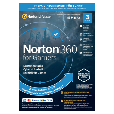 Norton LifeLock 360 for Gamers 50GB 3 Device 1 Year Download Code
