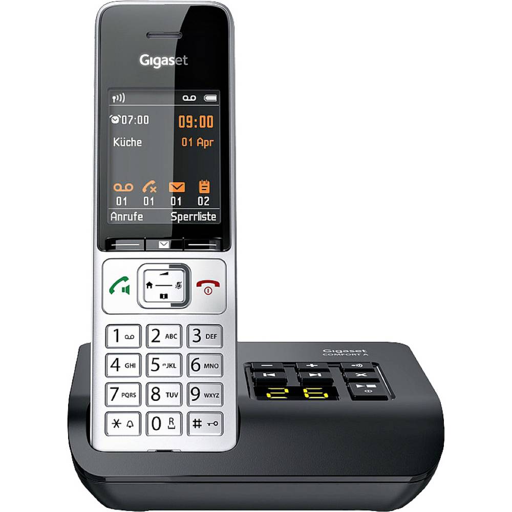GIGASET COMFORT 500A silber / schwarz 5.8 cm 2.2 Zoll TFT Farbdisplay Anrufbeantworter Freisprechen Telefonbuch Headset Anschluss