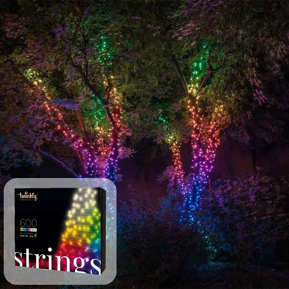 twinkly Smarte Lichterkette STRINGS mit 600 5mm LED RGBW , Kabel schwarz, 48m