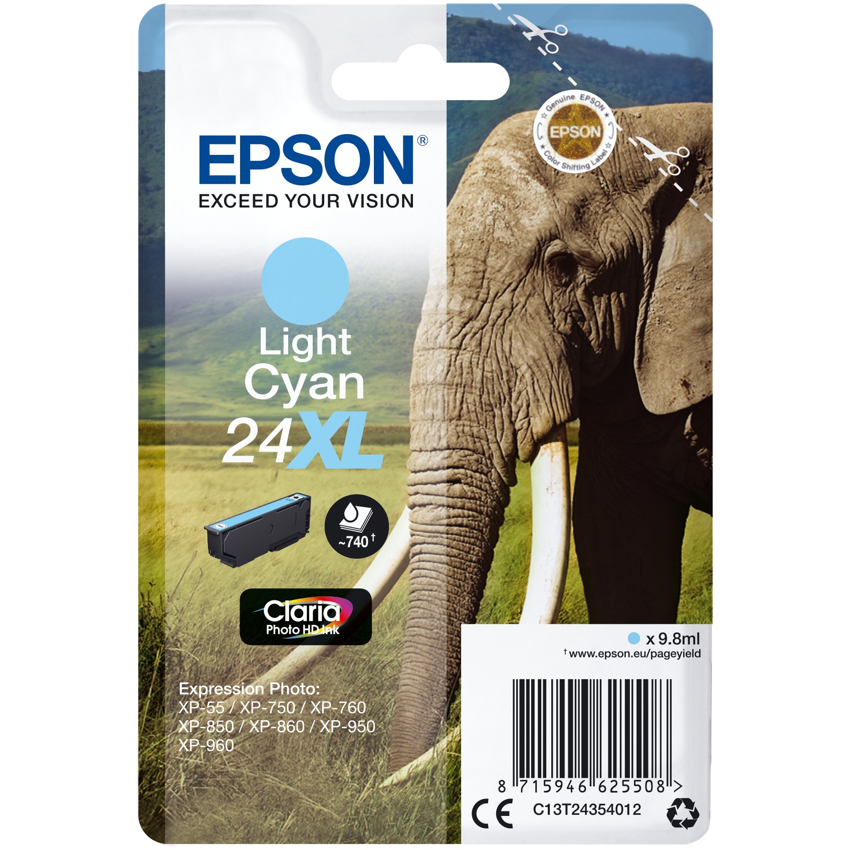 Epson Tinte 5LB 24XL ink cartridge light cyan high capacity 9.8ml 740 pages 1-pack blister without alarm