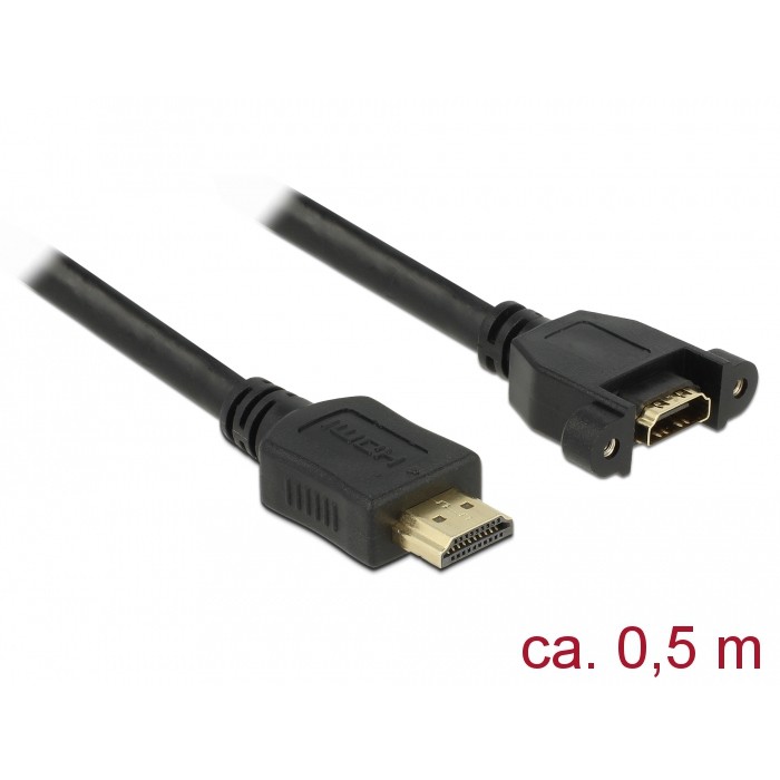 DELOCK Kabel HDMI-A Stecker > HDMI-A Buchse zum Einbau 4K 30Hz 0.5m