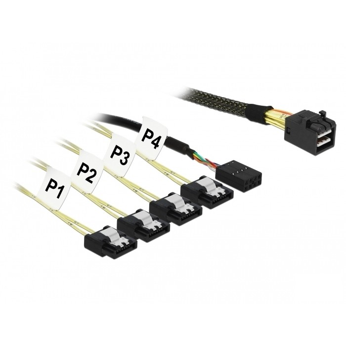 DeLock Mini SAS HD SFF-8643 > 4 x SATA 7 Pin + Sideband 1 m Metall
