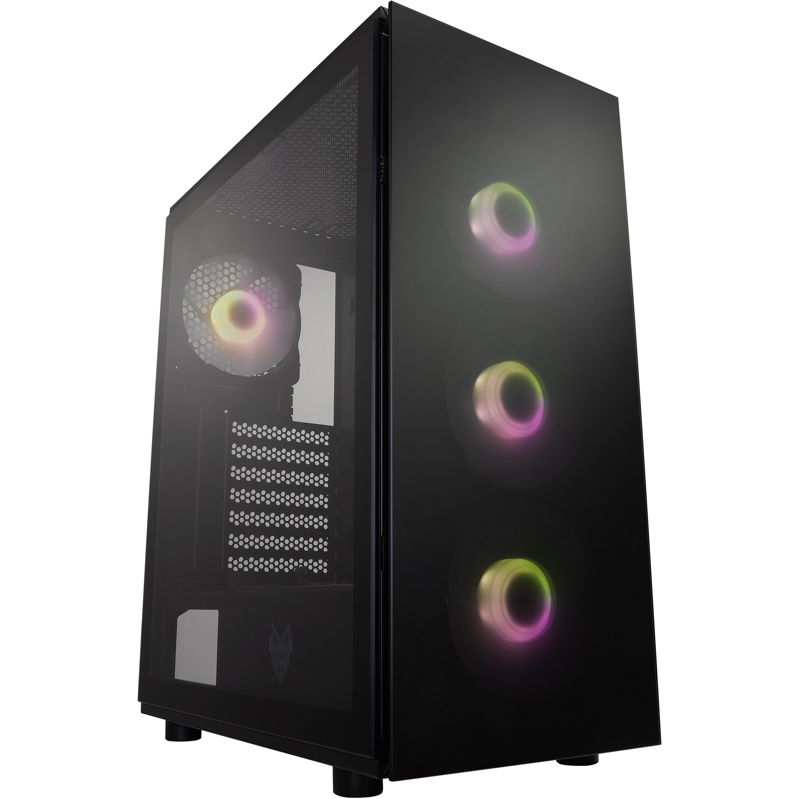 ATX CMT340 FSP Plus Mid tower/Tempered Glass side panel/2xUSB 3.0/HD Audio/ARGB/4x120mm fan/Black