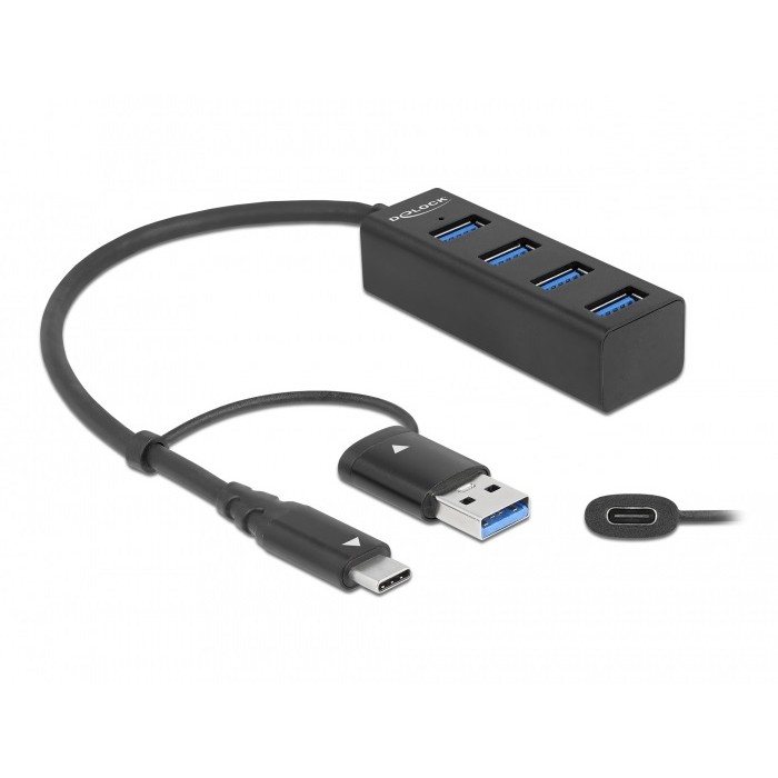 DELOCK 4 Port USB 3.2 Gen 1 Hub mit USB Type-C oder USB Typ-A Anschluss