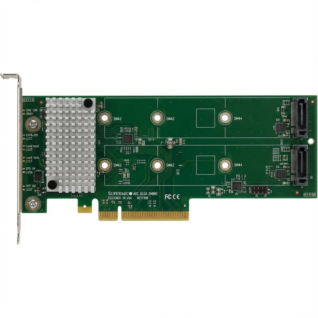 Supermicro AOC-SLG4-2H8M2-O 2x Hybrid Gen 4 NVMe/SATA M.2 RAID 0/1 Carrier, Standard