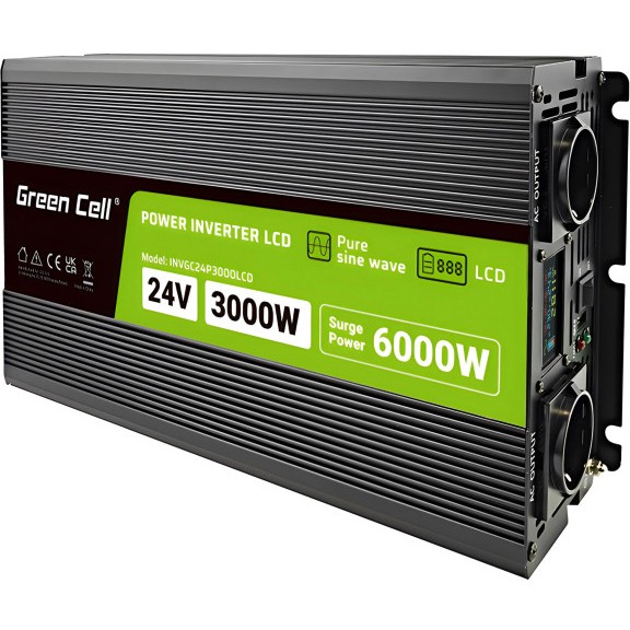 Green Cell KFZ Spannungswandler Power Inverter 24V > 230V 3000W/6000W Display