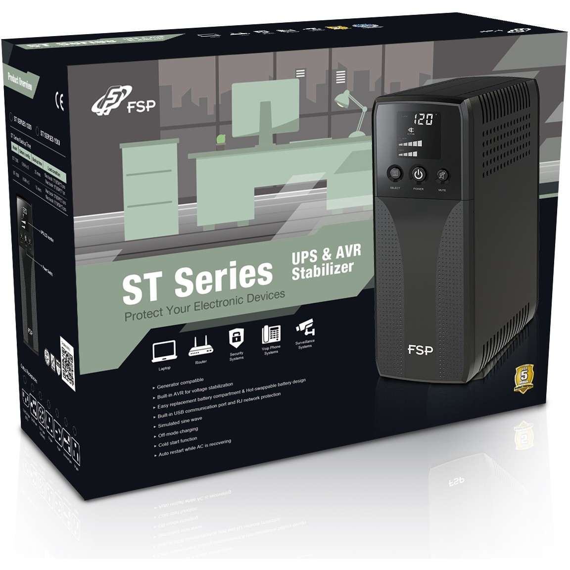 FSP ST 1200 Tower 1200VA 720W RJ45 Ausgang 4x Schuko